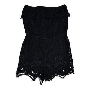 Rewind Lace Overlay Strapless Romper Black Large